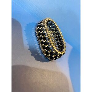 Unbranded Safety Pin Beaded Stretch Cuff Bracelet Unisex OS Gold Black Excellent